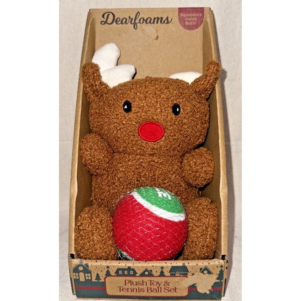 Dearfoams Cozy Pet Holiday Toy Set Plush Squeaky Dog Toy Ball NIB